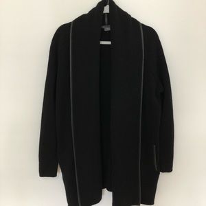 Vince Wool-Blend Leather Trimmed Cardigan, Small